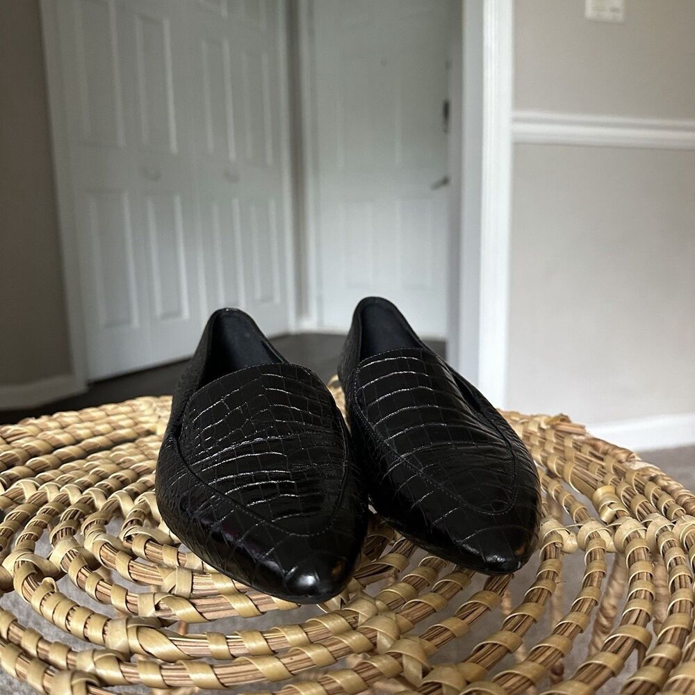 Aquatalia Women’s Loafer Perci Gold Black Crocodile Embossed Leather Size 5 $350 - Picture 4 of 14